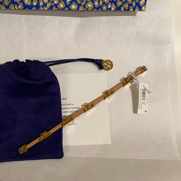 Tory Burch Serif T Stackable Croc Embossed Bracelet Brown  Leather S/M - Picture 3 of 4